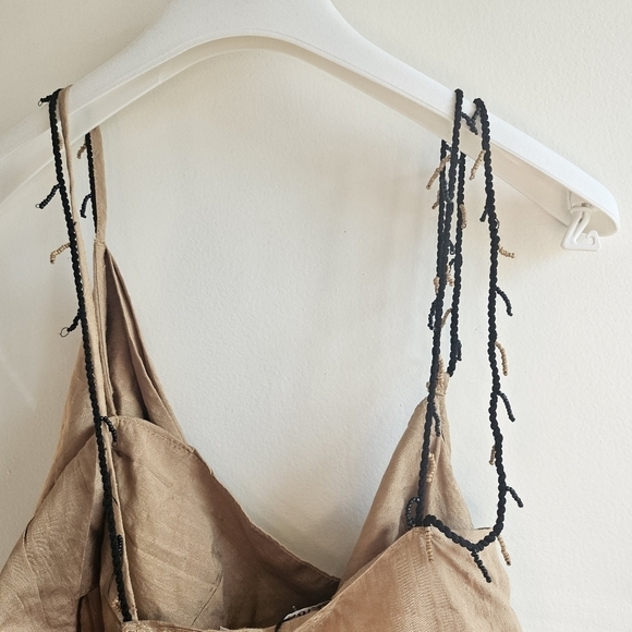 New Zara Beaded Asymmetrical Draped Tan Top NWT Sizes Medium, Large - Picture 9 of 11